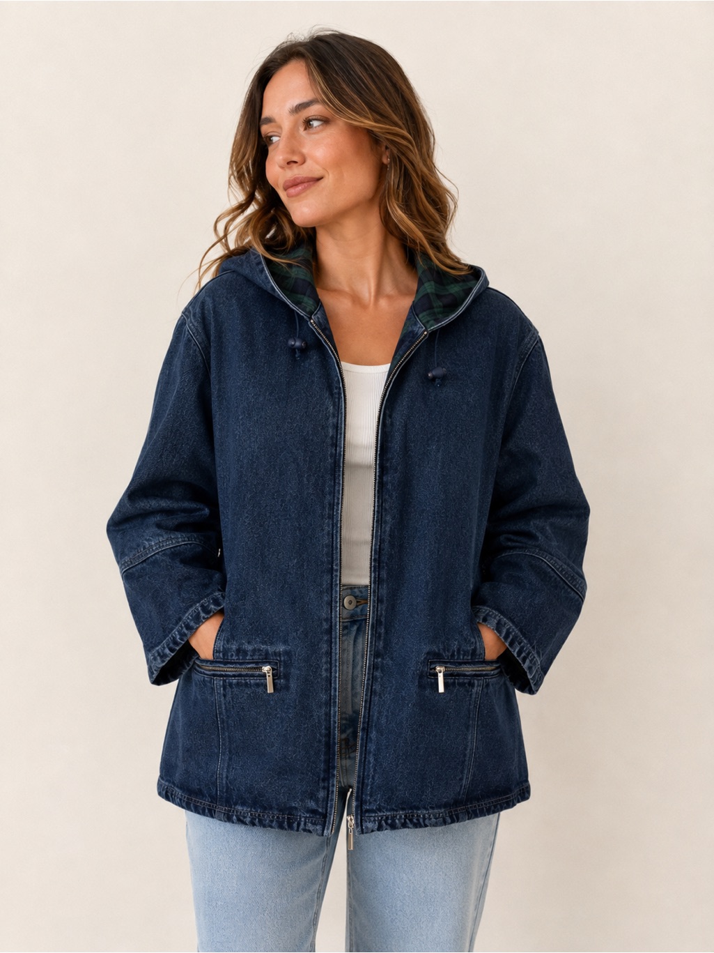 Northstyle Denim Chore Coat Plaid Flannel Blue Green Lined Barn Jacket Size Xl